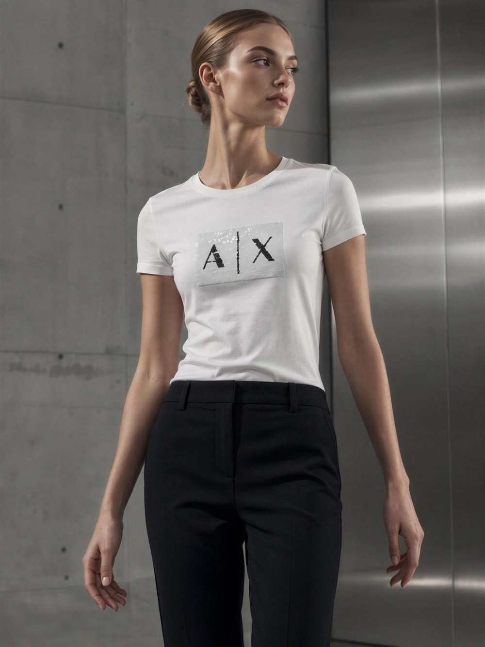 Armani Exchange White Sequin Logo Tee